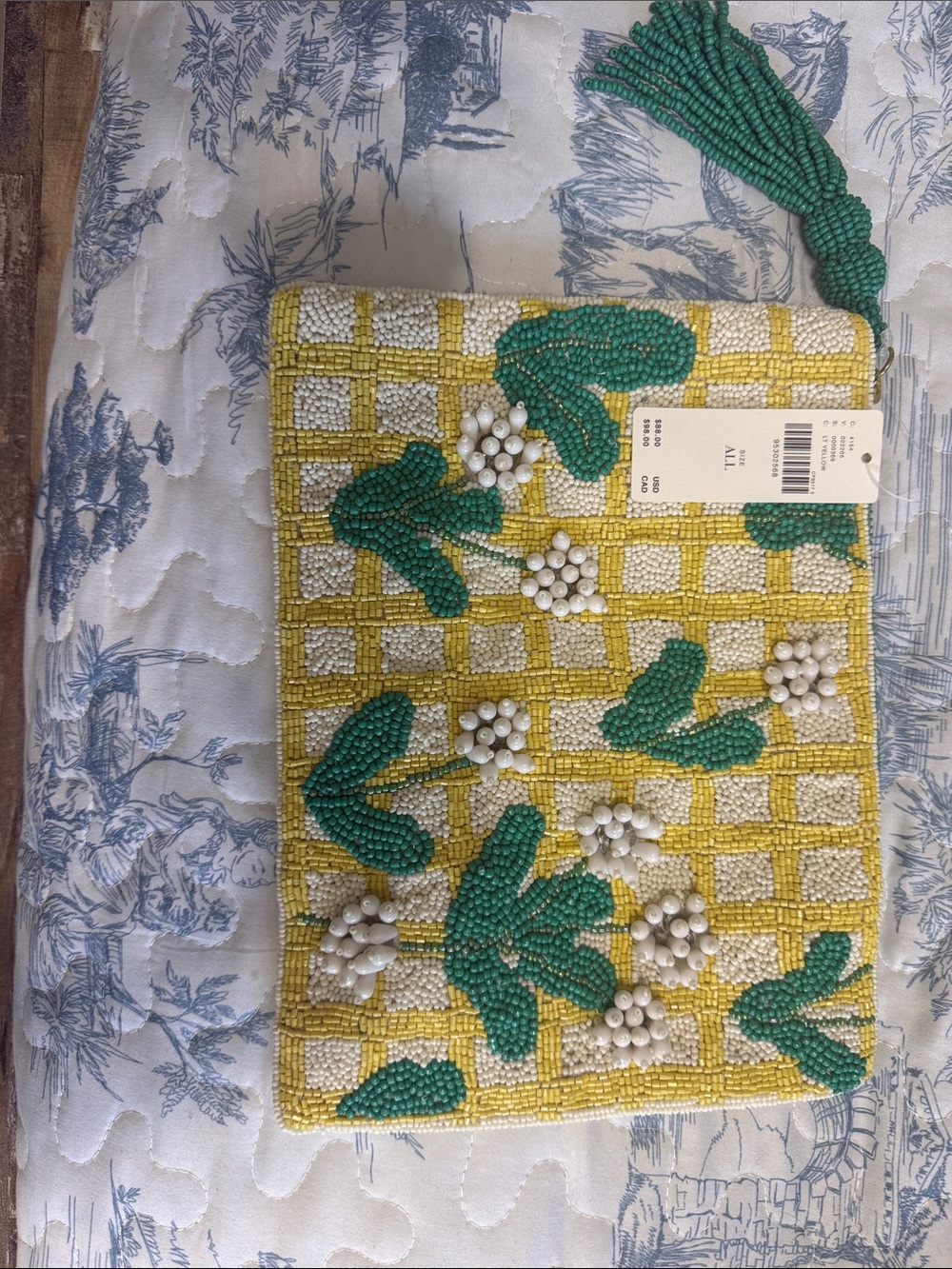 Anthropologie Beaded Floral Clutch Bag - Yellow & Green